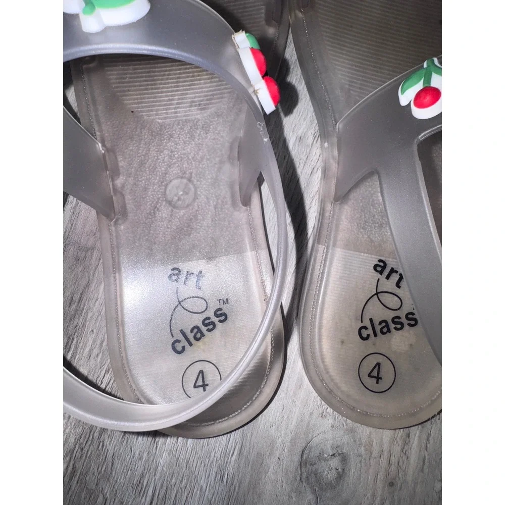 Art Class Girls Smoky Gray Jelly Sandals Cherry Charms Slingback Size 4